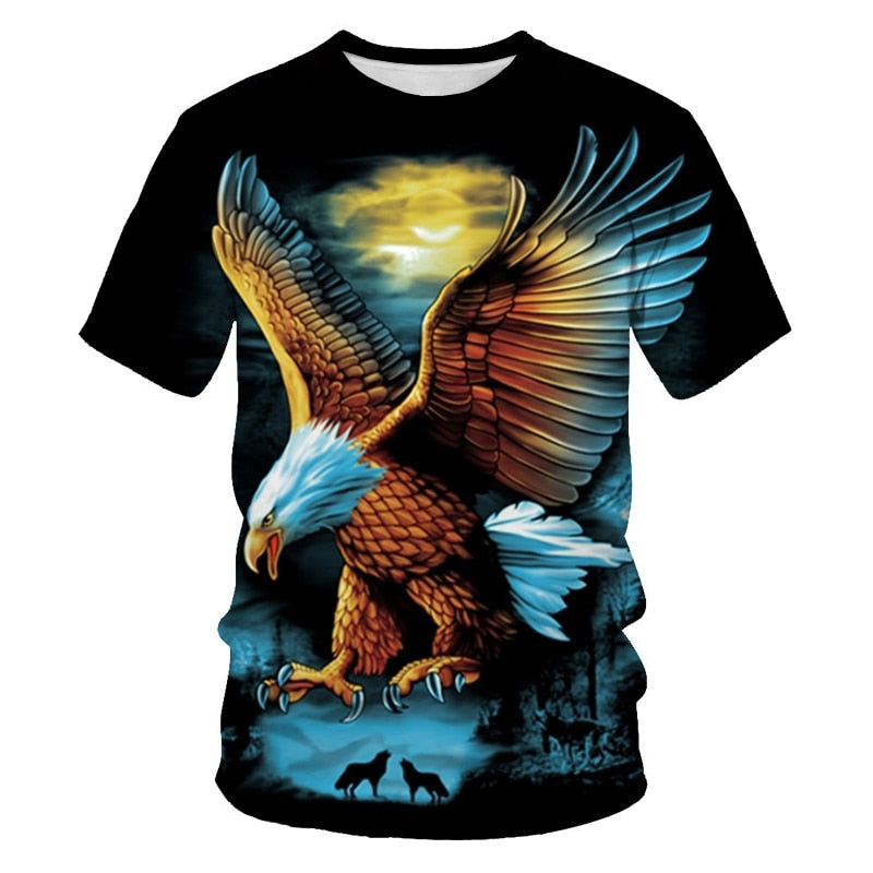 Fashion Summer Eagle And Flame Phoenix Animal 3d Printed T Shirt For Men's T Shirt O'neck Short Sleeve Oversized T-shirt Top Hot