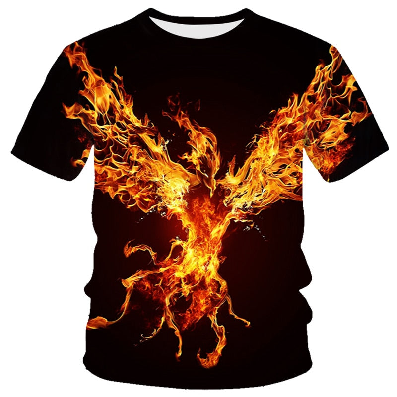 Fashion Summer Eagle And Flame Phoenix Animal 3d Printed T Shirt For Men's T Shirt O'neck Short Sleeve Oversized T-shirt Top Hot