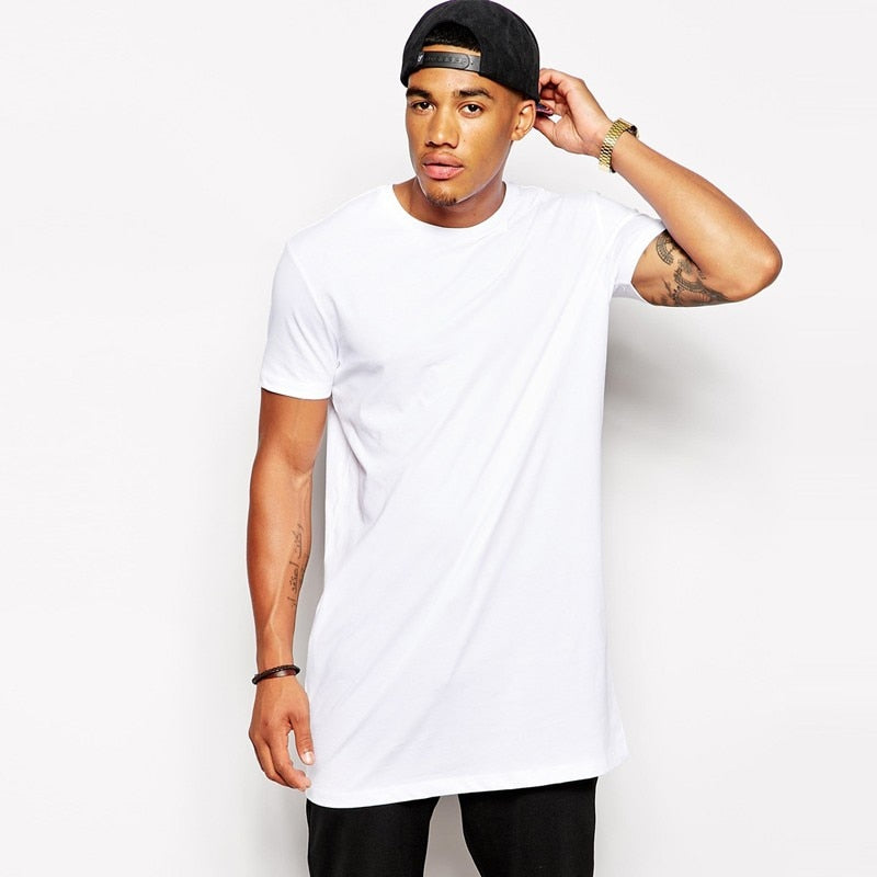 2022 Brand Men's Cotton Clothing White Long T Shirt Hip Hop Men T-Shirt Extra Long Length Man Tops Tee Long Line Tshirt For Male