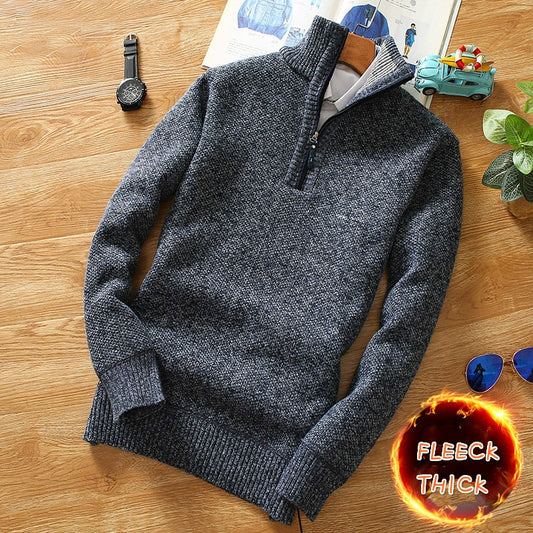 Winter Men's Fleece Thicker Sweater Half Zipper Turtleneck Warm Pullover Quality Male Slim Knitted Wool Sweaters for Spring