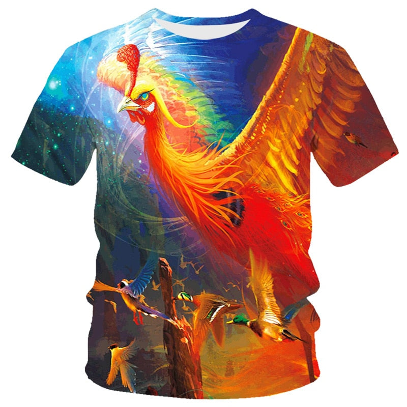 Fashion Summer Eagle And Flame Phoenix Animal 3d Printed T Shirt For Men's T Shirt O'neck Short Sleeve Oversized T-shirt Top Hot