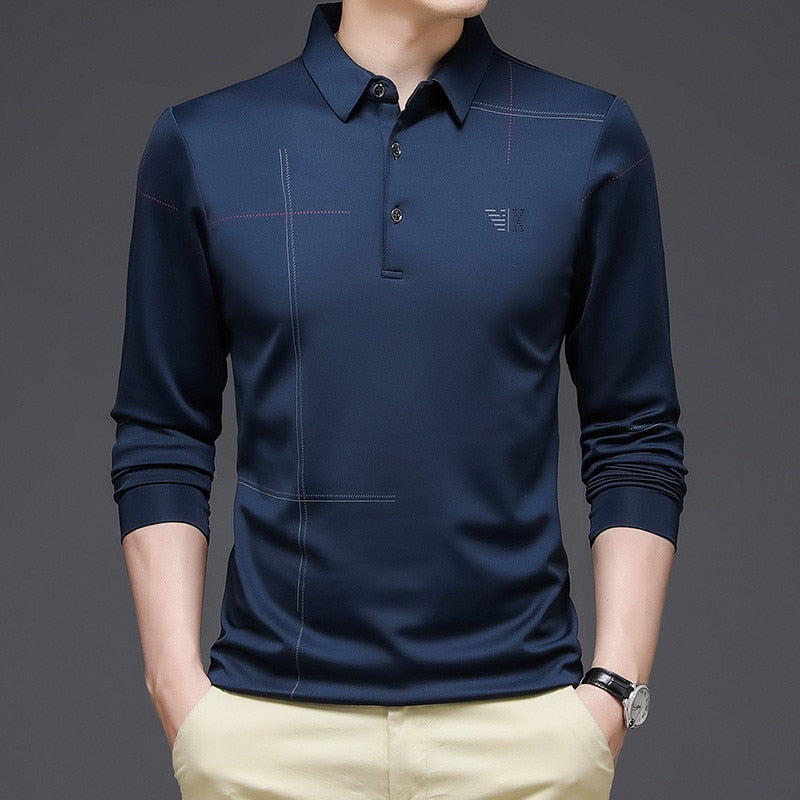 New 2022 Men Polo Shirt Business Autumn Tshirt Long Sleeve Casual Male Polo Shirt Fit Slim Korean Clothing Button Shirts