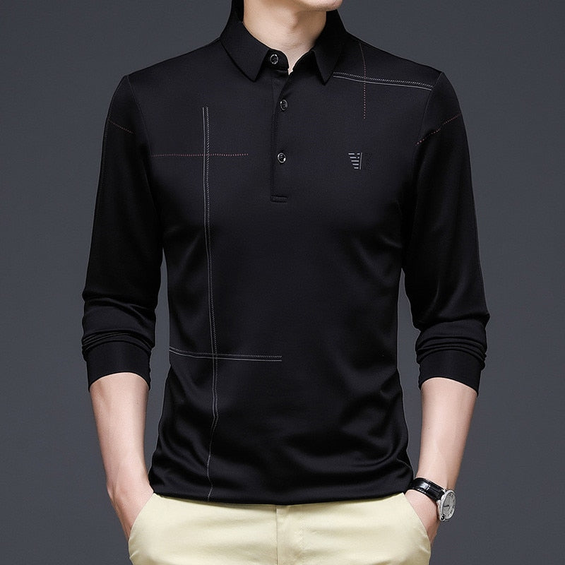 New 2022 Men Polo Shirt Business Autumn Tshirt Long Sleeve Casual Male Polo Shirt Fit Slim Korean Clothing Button Shirts