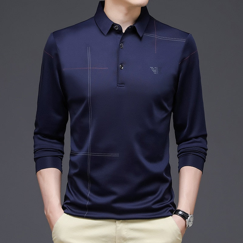 New 2022 Men Polo Shirt Business Autumn Tshirt Long Sleeve Casual Male Polo Shirt Fit Slim Korean Clothing Button Shirts